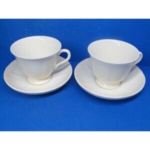 Wedgwood Of Etruria And Barlaston Queens Shape Set Of 2 Cups With Saucers VGC